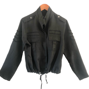 Rails Black Linen Blend Jacket Maverick Bomber with Drawstring Waist Size S